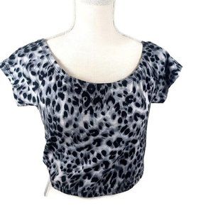 🔥4/$20 Full Tilt Animal Print Crop Top Large Black & Gray -Short Sleeve